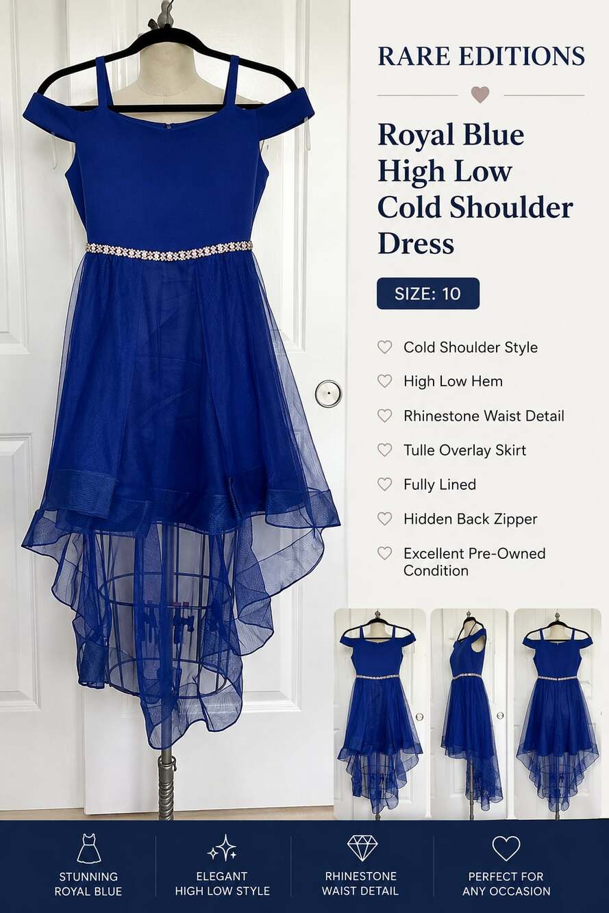 Rare Editions Royal Blue High-Low Cold-Shoulder Dress